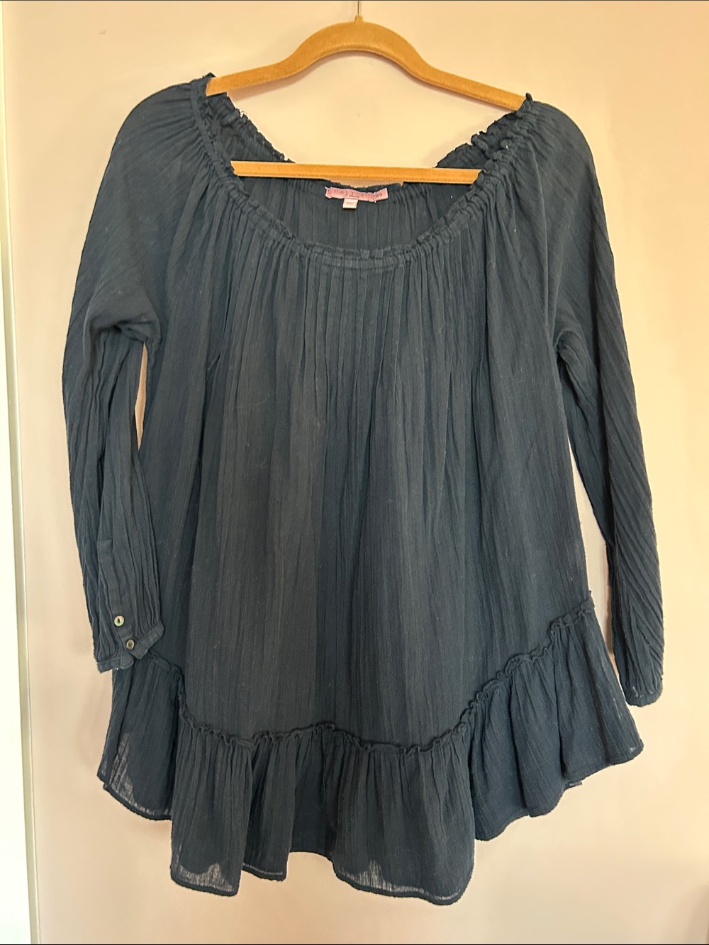 Calypso St. Barth dark blue Ruched Scoop-Neck Peasant Tunic women’s Size XS